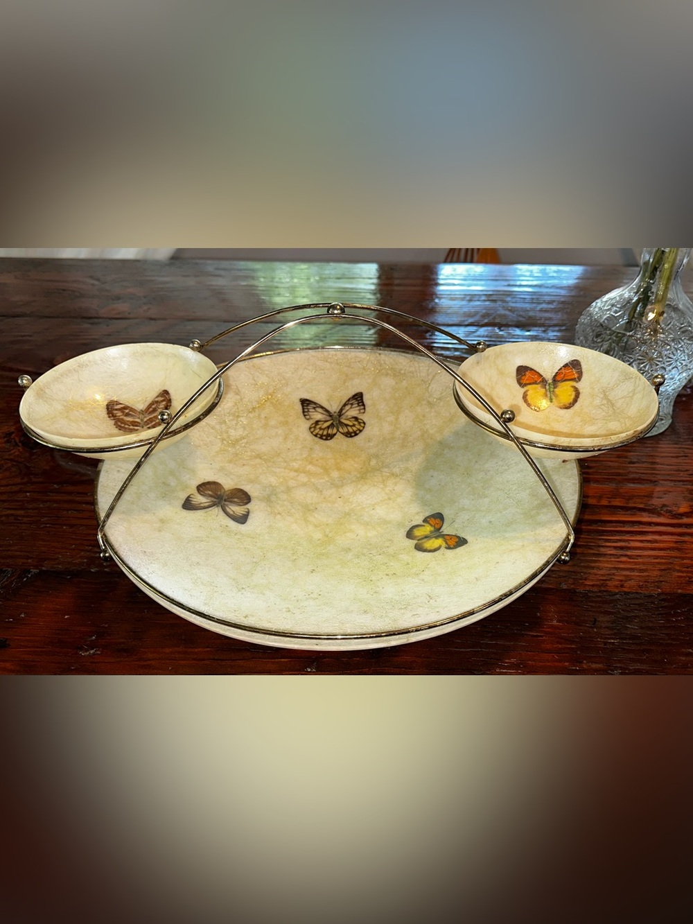Vintage 1960 MCM Fiberglass Kimball Vesta Chip and Dip Set Butterflies
